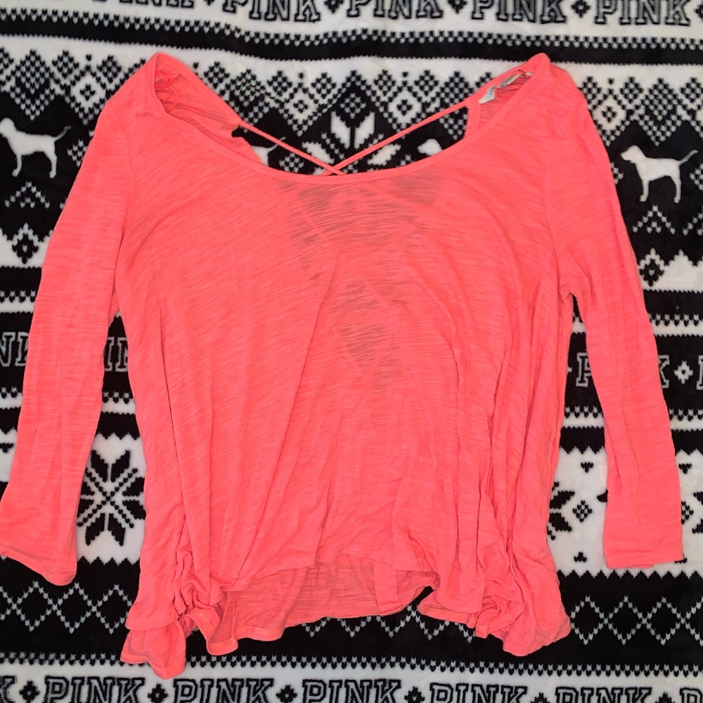 american eagle pink/coral shirt with crossed back